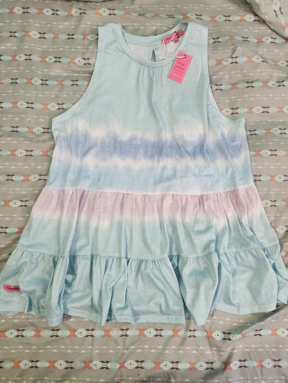 Simply Southern Pastel Tie-Dye Tiered Tank - Light Blue & Pink